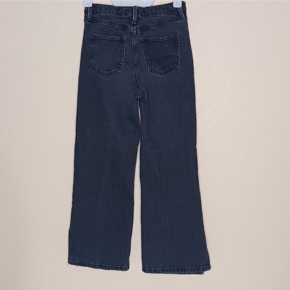 H&M Girls Wide High Waist Jeans Size 14 Black Faded Distressed Slit Denim - Picture 5 of 12